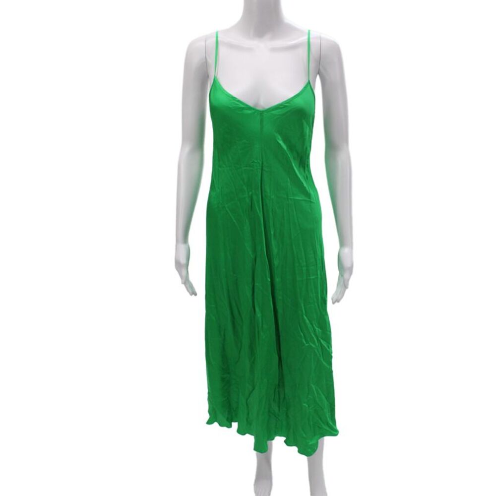 L'Agence Women Slip Dress Green V-Neck Sleeveless Long Size 8